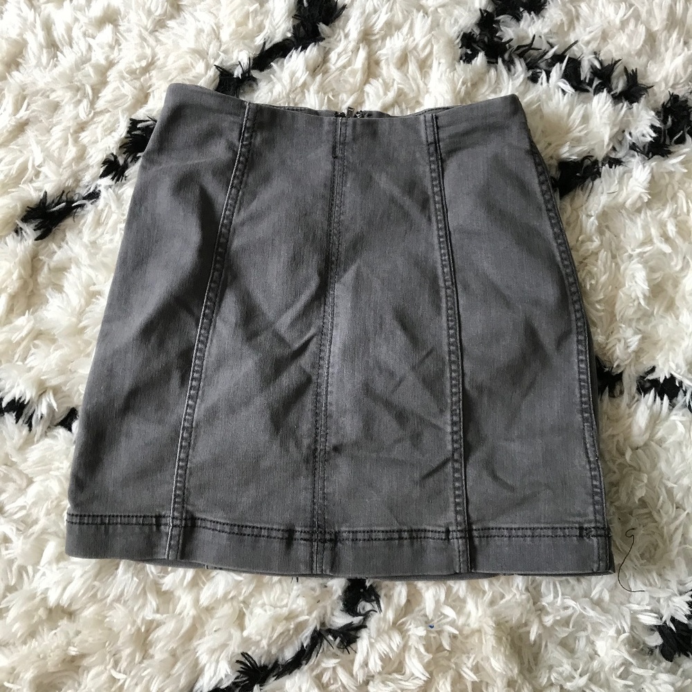 Free People Grey Fitted Denim Skirt